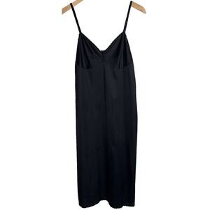 Vtg Vanity Fair Slip Dress Midi Womens 36 Black Lace Semi Sheer Whimsygoth Fairy